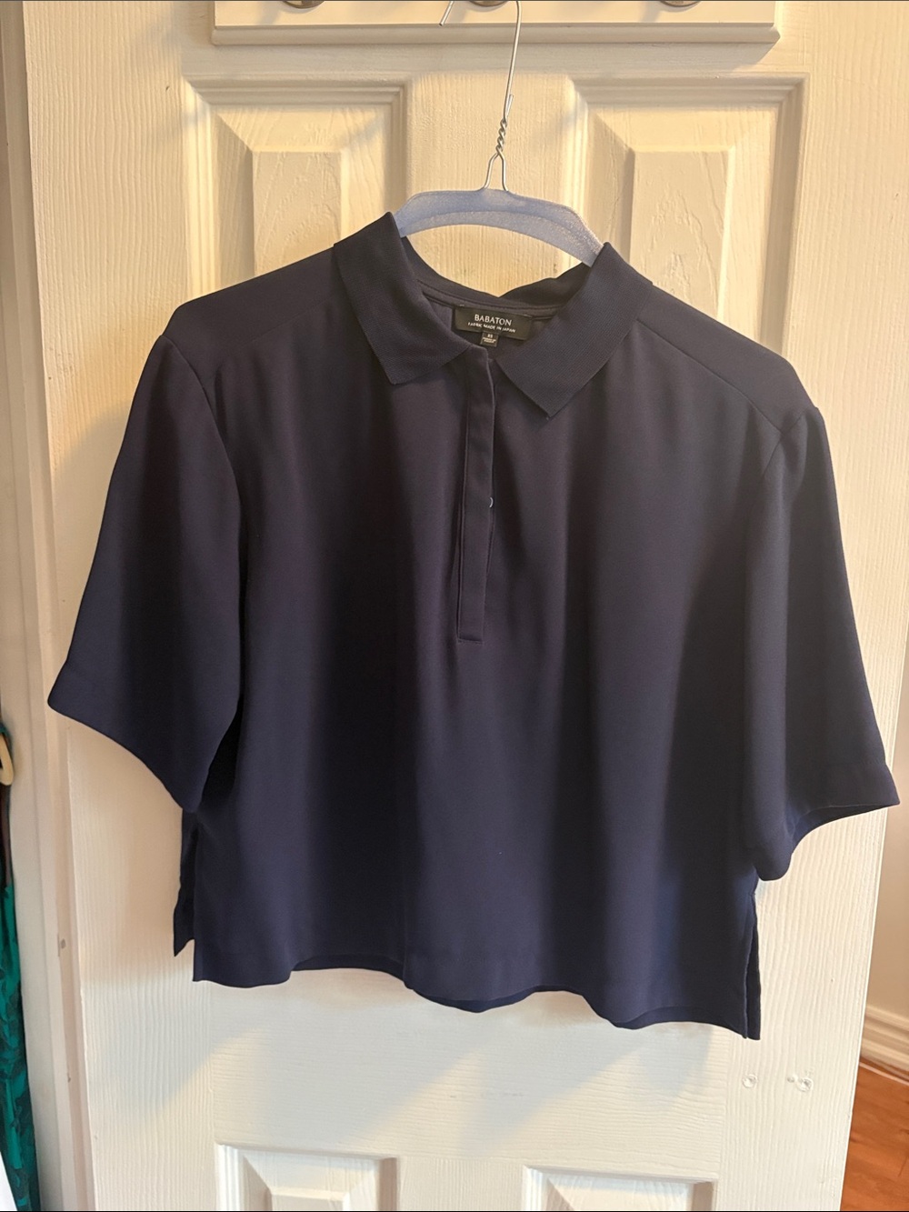 Babaton Navy Boxy Short-Sleeve Polo Crop Top